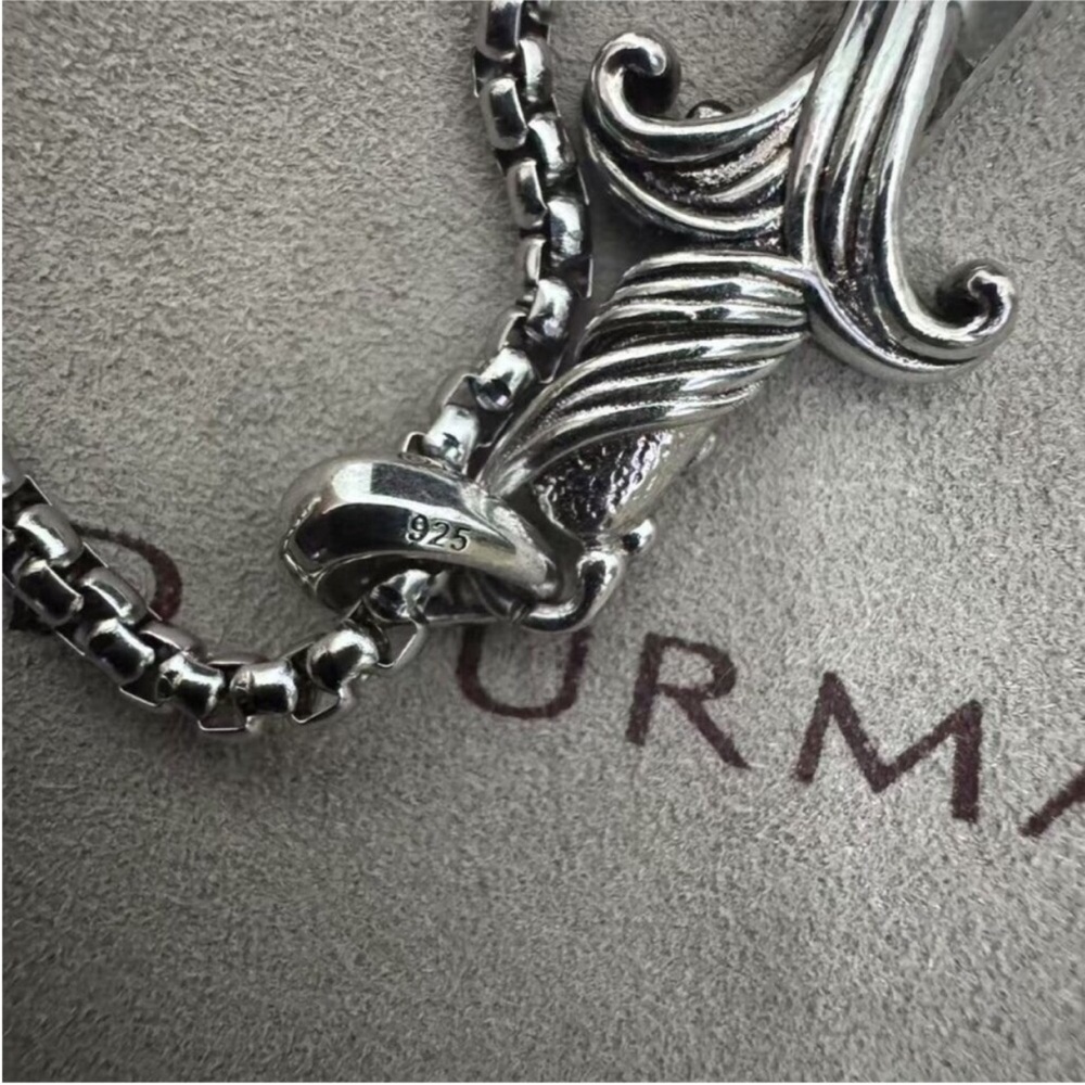 David Yurman Sterling Silver Dagger Pendant Necklace with Black Accents - Picture 6 of 6